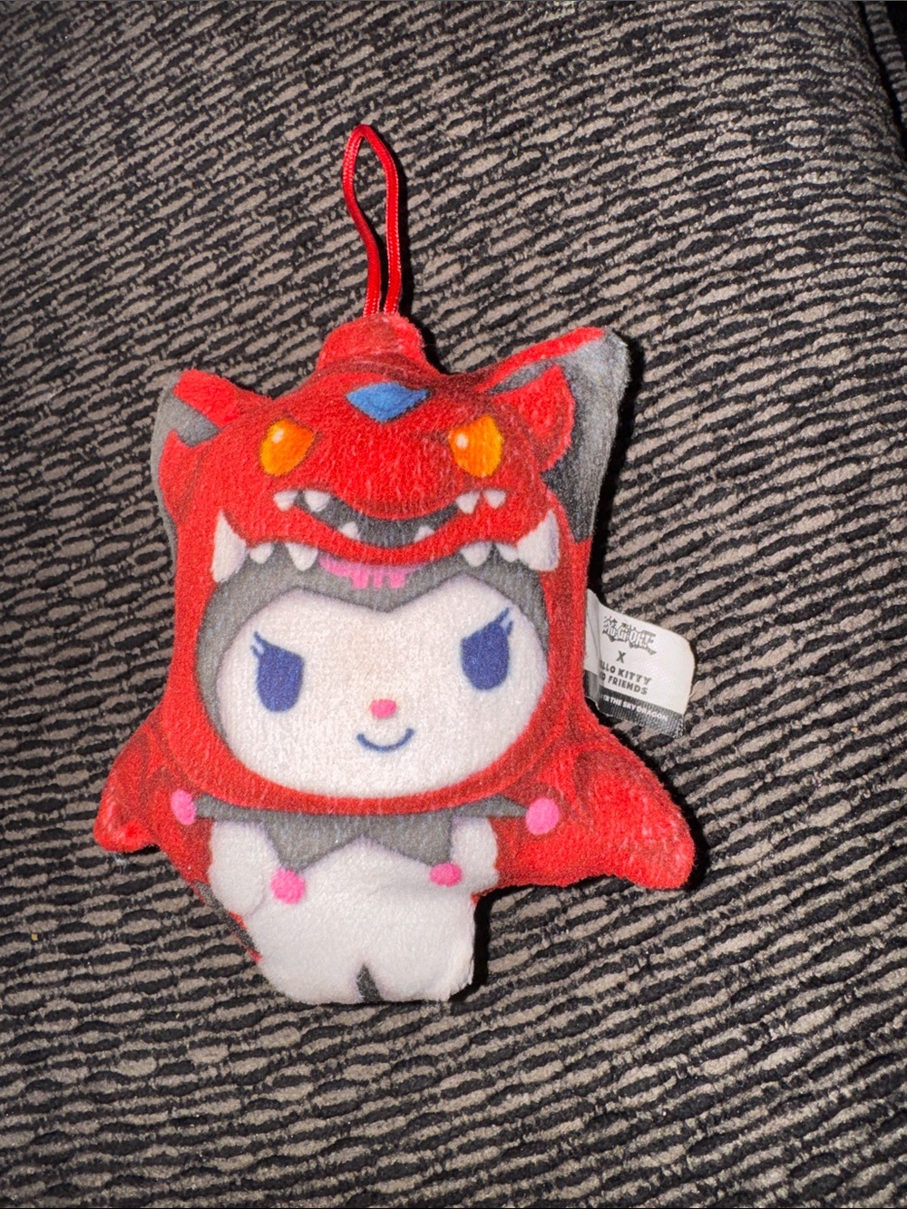 Sanrio Kuromi Plush Keychain in Red, White, Gray and Blue. Collectible ornament!